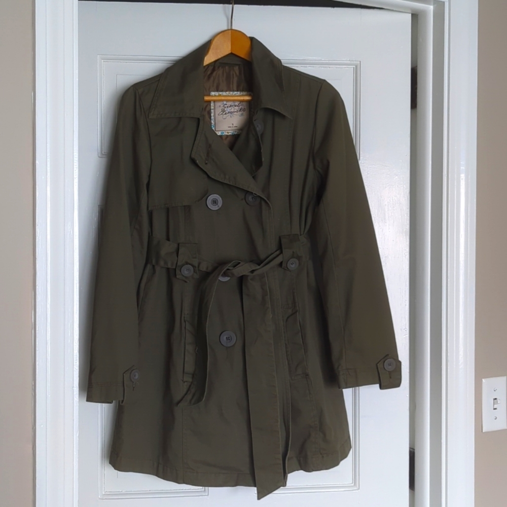 Army green belted trench coat, Women's, size Small